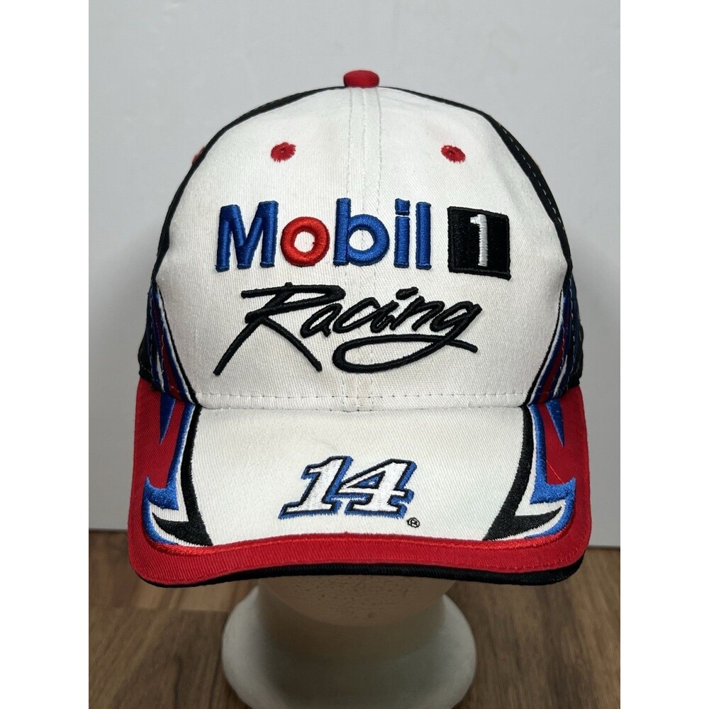NASCAR Mobil 1 Racing Tony Stewart 14 Hat White Adjustable Hook N Loop Back